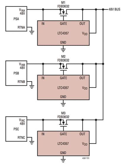 Typical load sharing configuration using the LTC4357